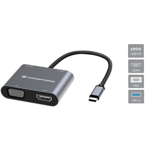 Conceptronic DONN16G Alámbrico USB 3.2 Gen 1 (3.1 Gen 1) Type-C Gris
