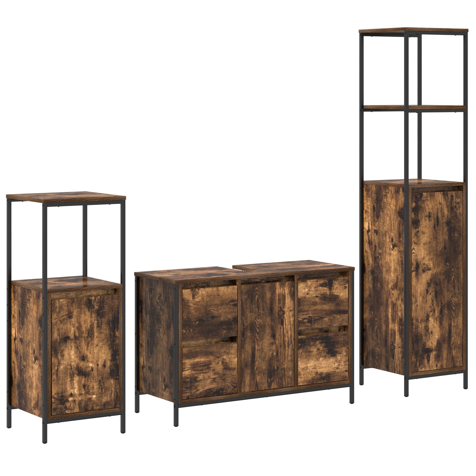 Juego de Muebles de Baño de 3 Piezas en Roble Ahumado