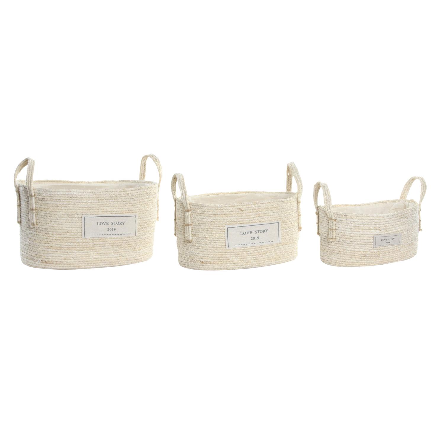 CESTA SET 3 FIBRA ALGODON 34X23X20 NATURAL DC186671 - EL MEJOR COMPLEMENTO PARA TU HOGAR FIJALO