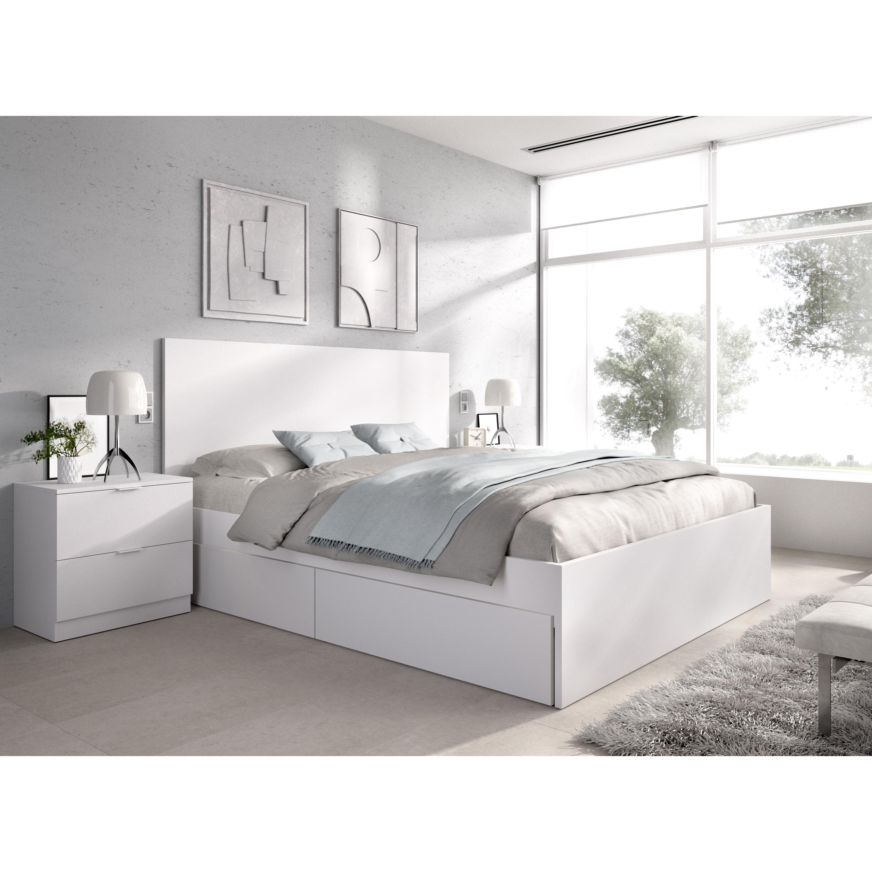 DEKIT GRUPO RIMOBEL LAGO - CAMA PARA DORMITORIO 135/140X190 CON 4 CAJONES Y DOS MESITAS DE 2 CAJONES - BLANCO - 100 x 246 x 195