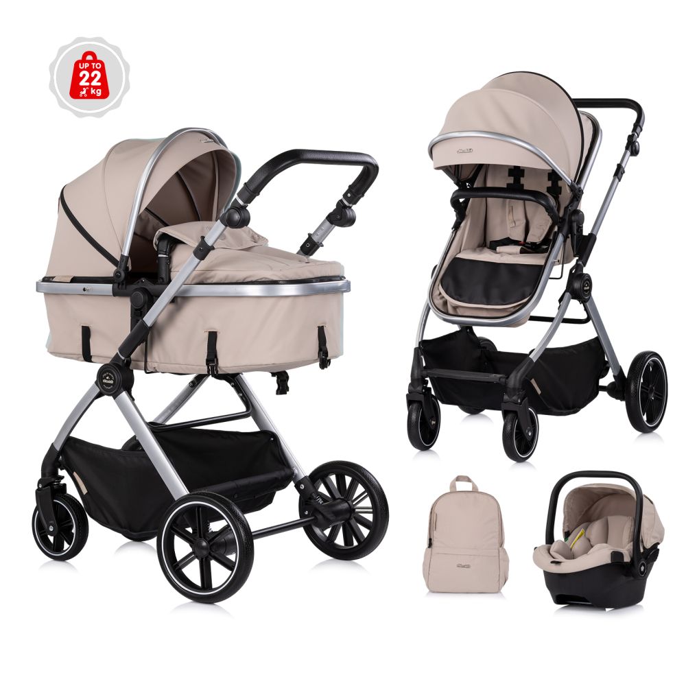 Carrito de Bebé Trío Convertible PEARL Chipolino con Capazo, Silla de Paseo y Silla de Coche Grupo 0+ hasta 22 kg