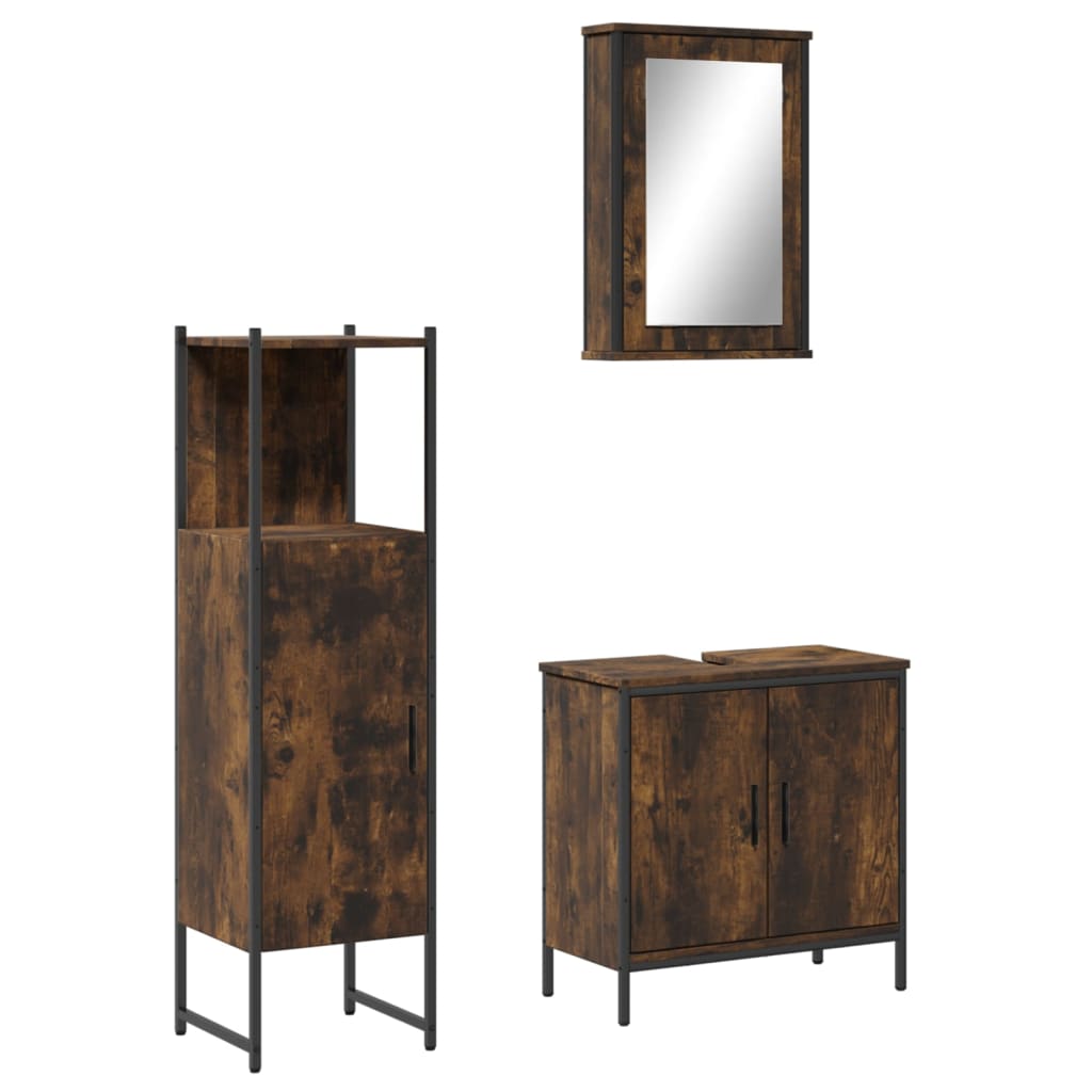 vidaXL Set de muebles baño 3 pzas madera contrachapada roble ahumado