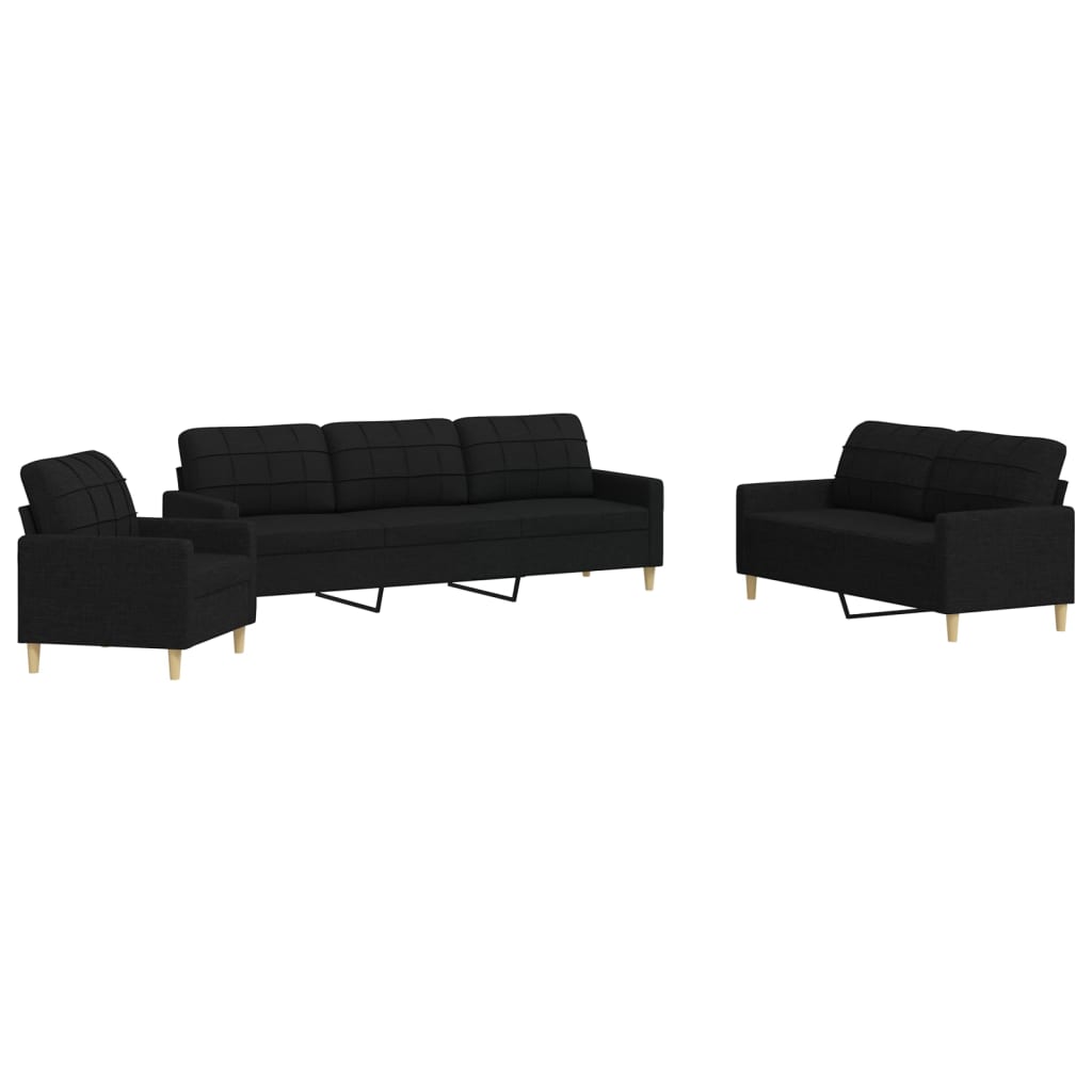 vidaXL Juego de sofás 3 piezas tela negro