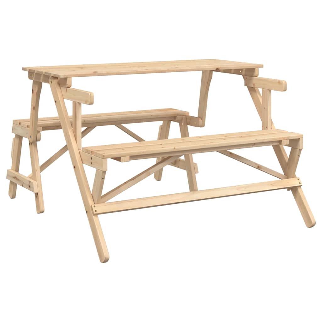 vidaXL Mesa de picnic bancos 2 en 1 convertible madera maciza abeto