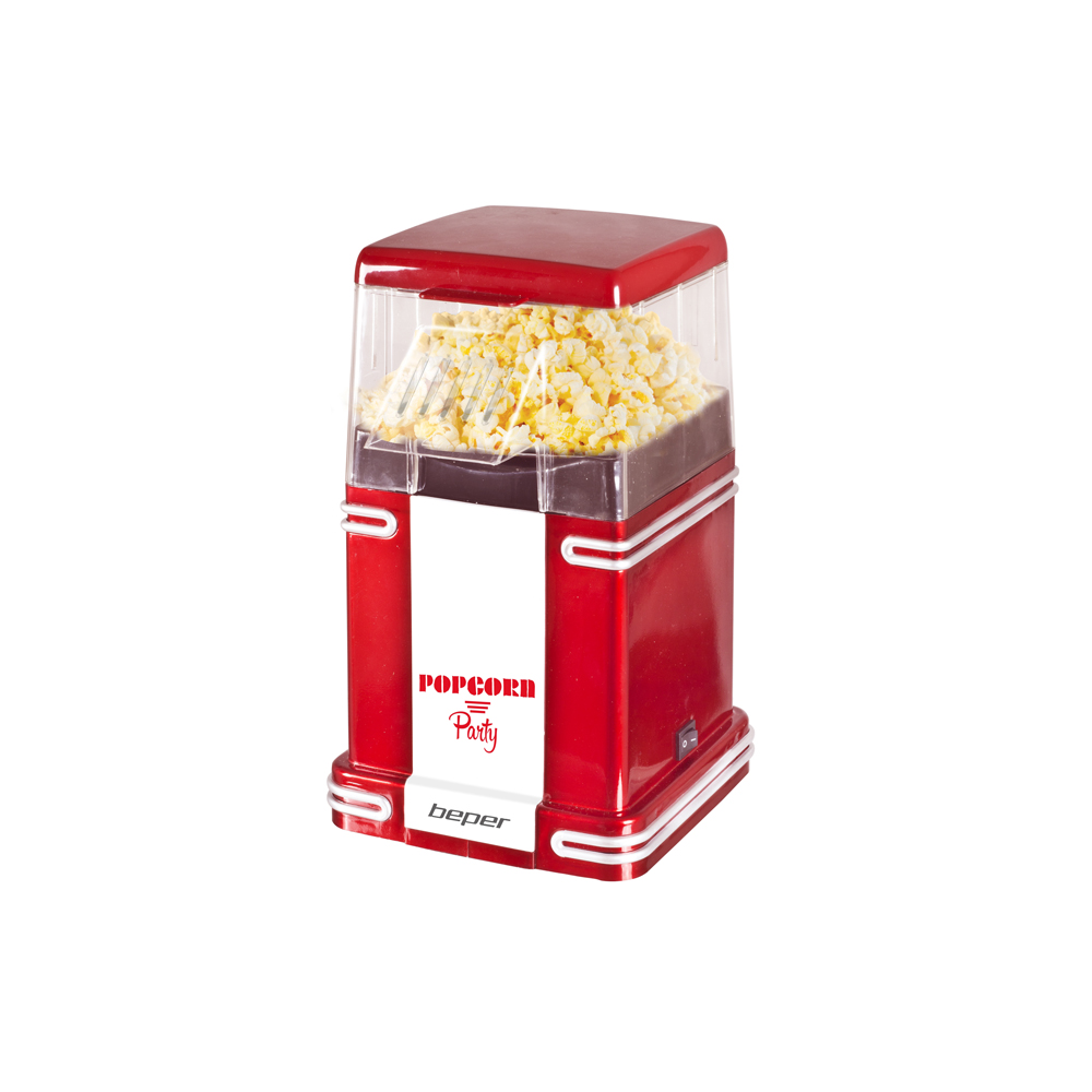 BEPER 90.590Y Máquina para hacer Palomitas, 1200W, 260ML., Plástico, Color Blanco y Rojo