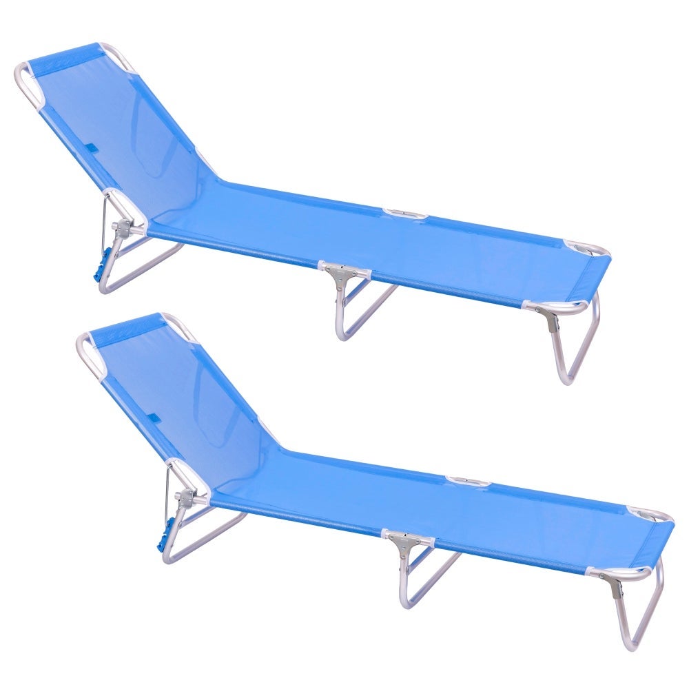 Pack 2 tumbonas playa reclinables de 3 posiciones convertible en cama azul de aluminio Lola Home