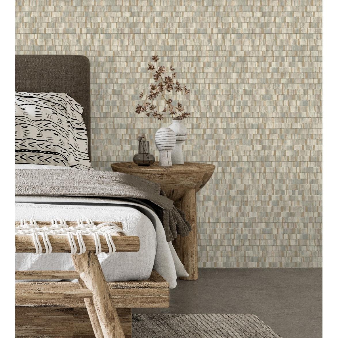 Papel pintado vinílico ecológico lavable minitablas de corcho textura en relieve - Nantes Stone 679374 de GAULAN - Rollo de 10 m x 0,53 m