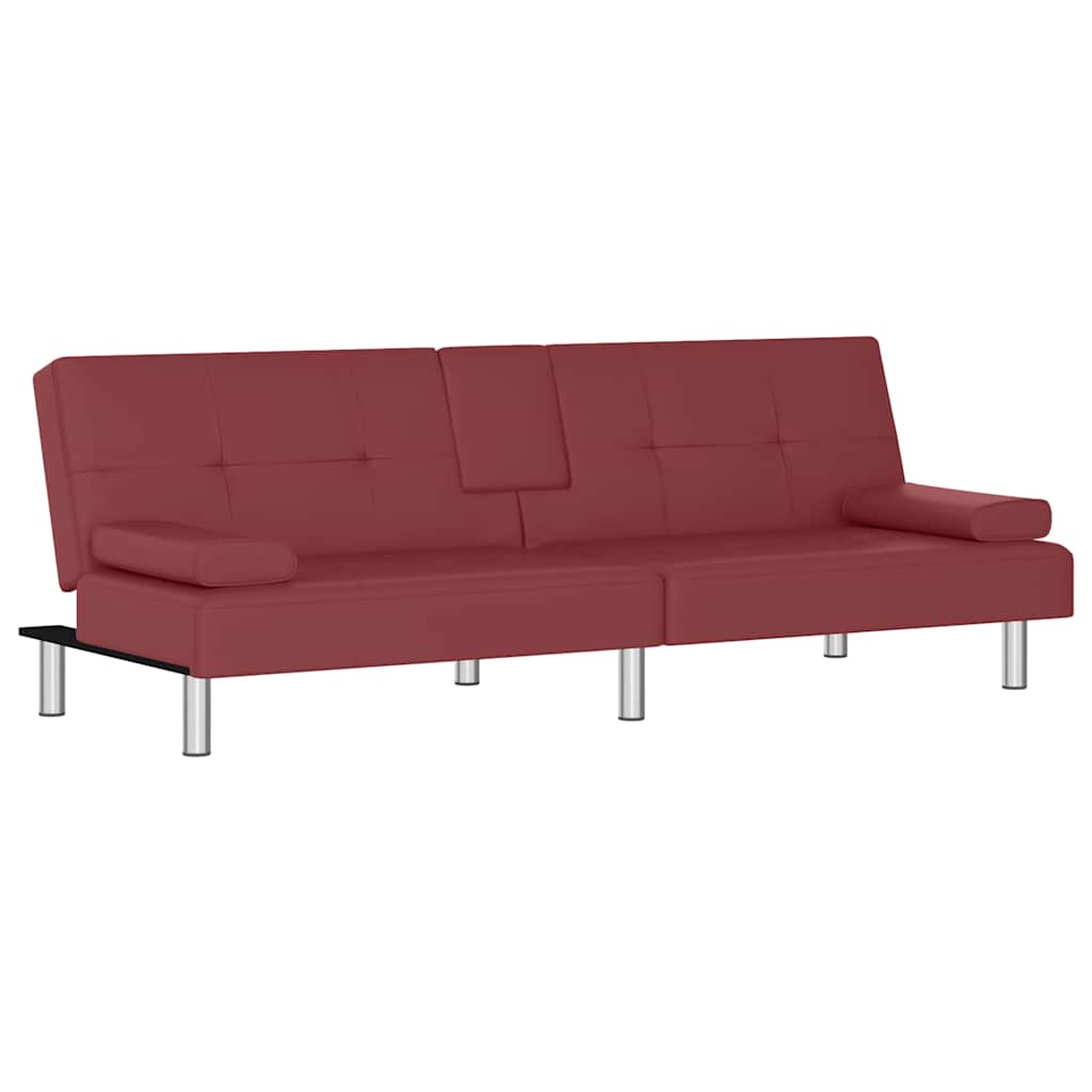 vidaXL Sofá cama con portavasos cuero sintético rojo tinto