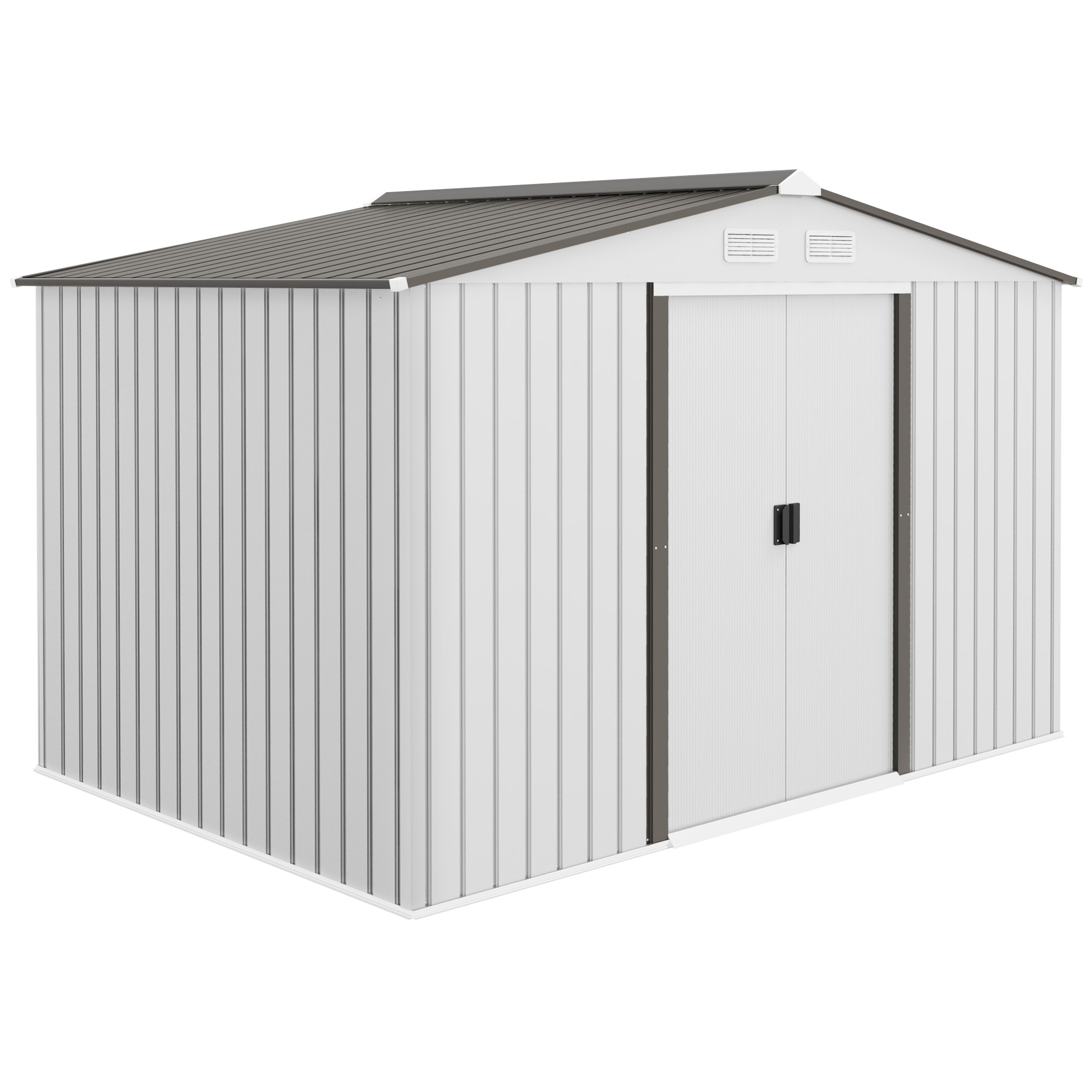Outsunny Caseta de Jardín Exterior 4,9 m², 277x195x192 cm, Cobertizo de Jardín Exterior Metálico con Puerta Corredera, Ventilación y Kit de Fundación, para Almacenamiento de Herramientas, Plata