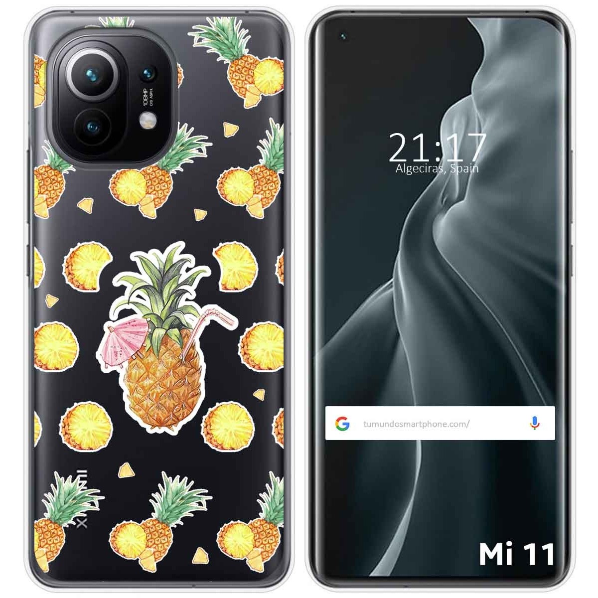 Tumundosmartphone Funda Gel Transparente para Xiaomi Mi 11 5G diseño Piña Dibujos