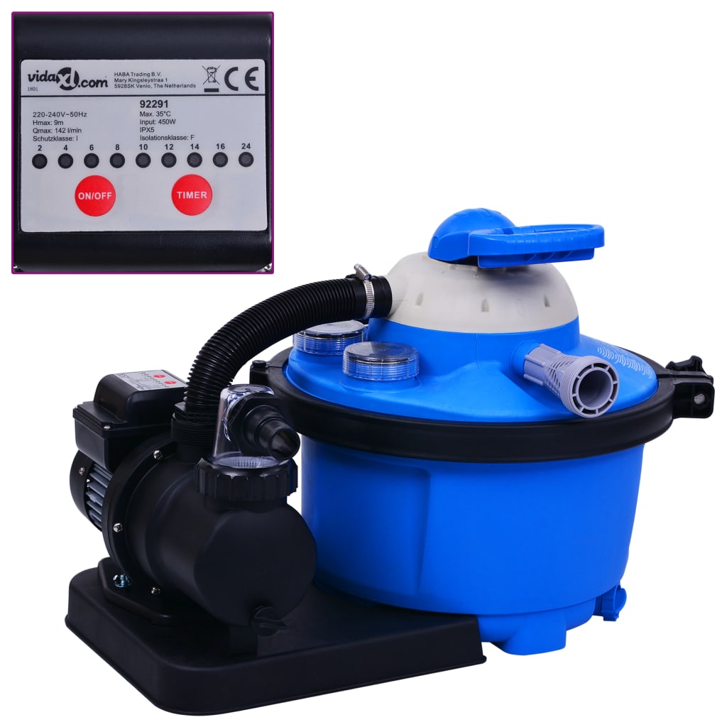 vidaXL Bomba Filtro de Arena con Temporizador Limpieza Patio Circulación Capacidad 25 L (450 W), 50 L (550 W)