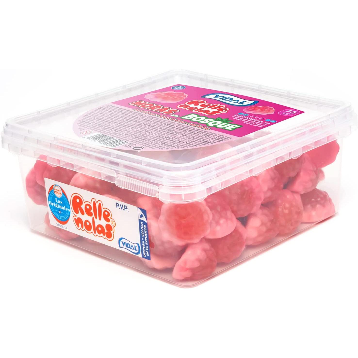 Gominolas de Vidal Rellenas en bandeja de 75 unidades - Unión de texturas que te dejará un dulce sabor en la boca y ganas de repetir - Diferentes modelos a elegir, besos, fresas, calaveras, ojos, moras... Chuches sin gluten y sin grasa