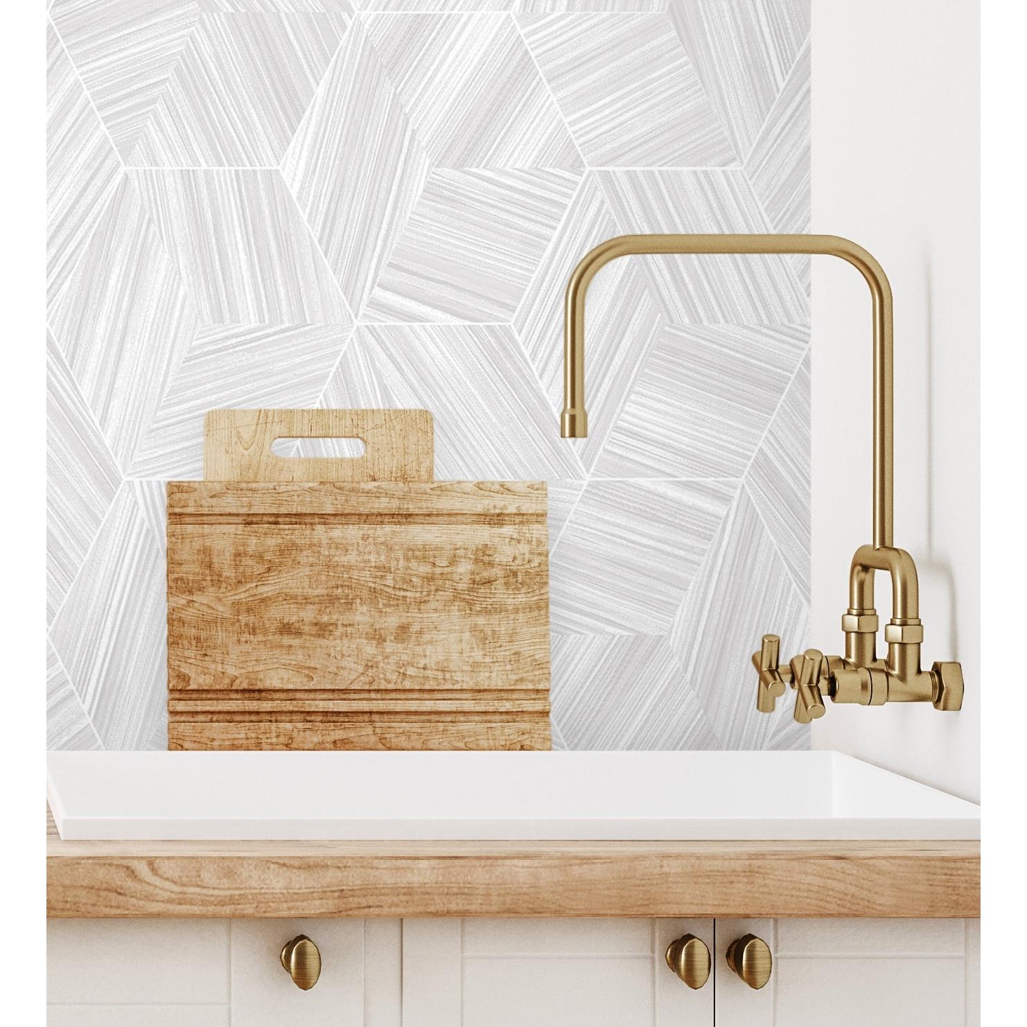 Papel pintado vinílico hexágonos blanco y líneas plata en relieve - Maurice Metrix 681677 de GAULAN - Rollo de 10 m x 1,06 m