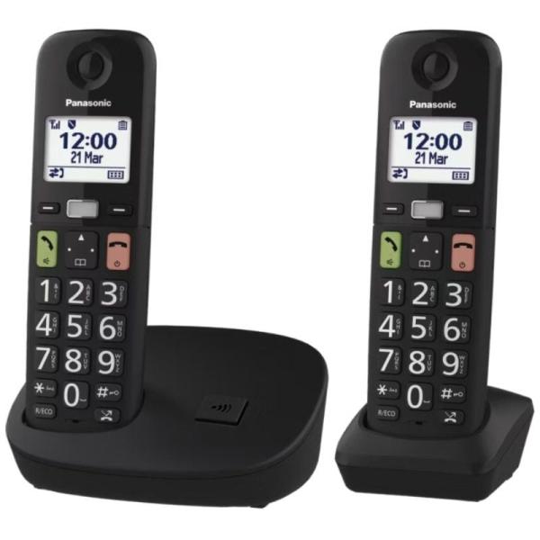 Teléfono Inalámbrico Panasonic KX-TGU112EXB- Pack DUO- Negro