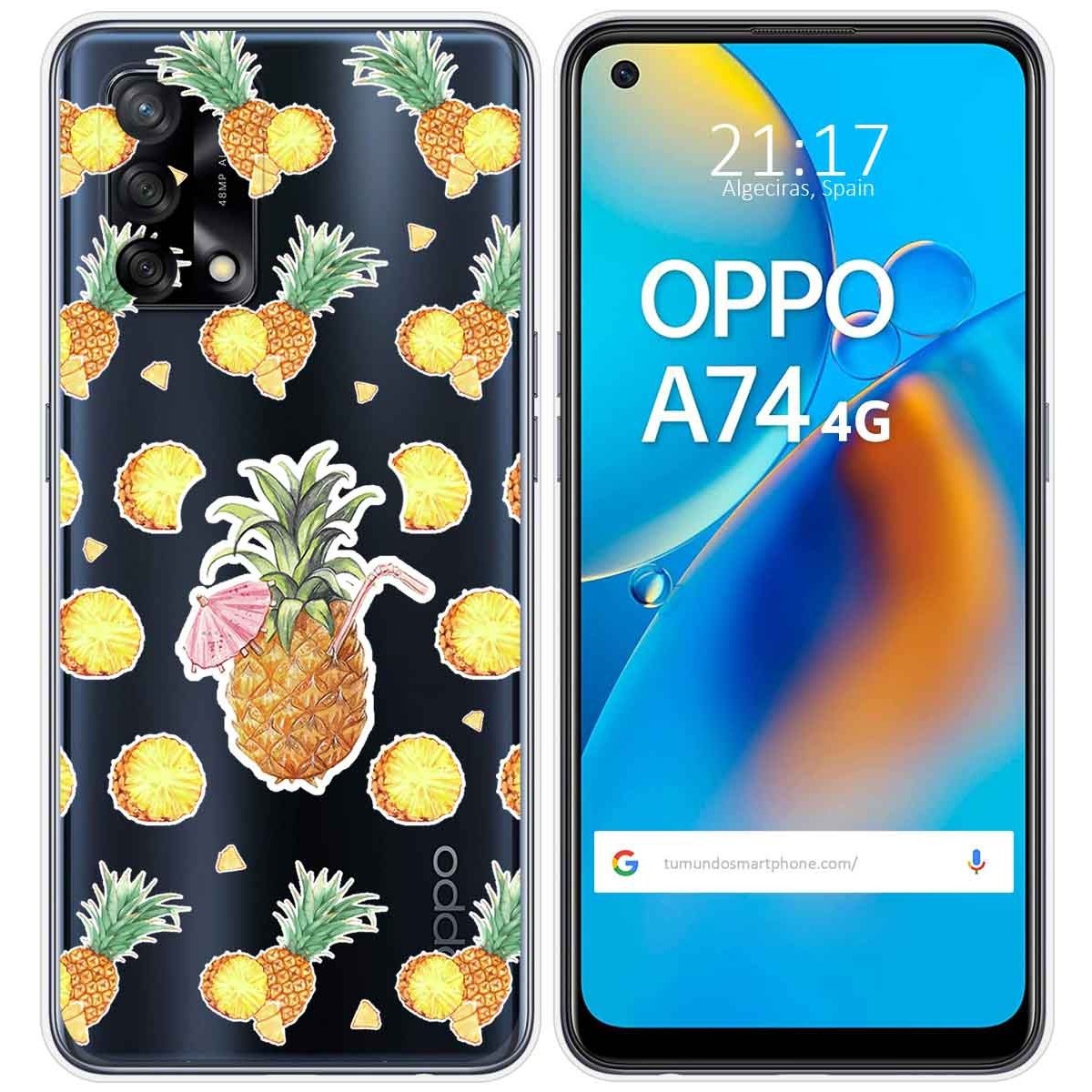 Tumundosmartphone Funda Gel Transparente para Oppo A74 4G diseño Piña Dibujos