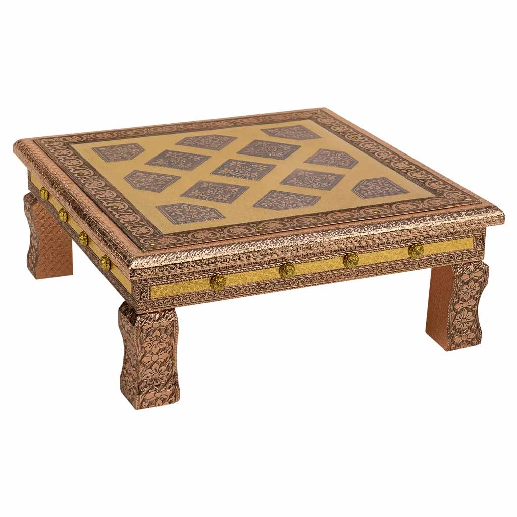 WANDERLUST DECO Mesa Auxiliar de Metal Repujado 38x38x14h Cm - Diseño Elegante y Resistente
