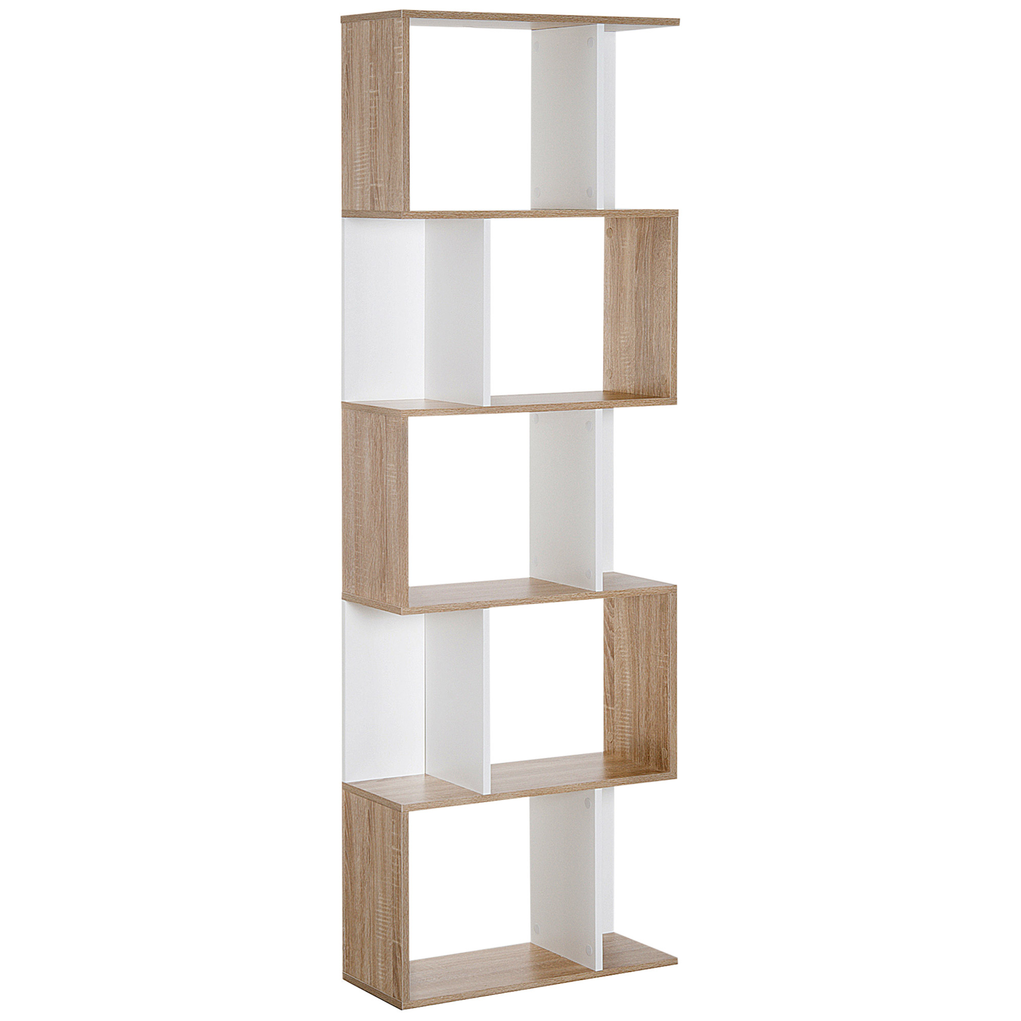 HOMCOM Librería de 5 Niveles, Estantería para Libros en Forma de S con 10 Estantes, para Sala de Estar, Dormitorio, Estudio, Oficina, 60x24x184,5 cm, Blanco y Negro