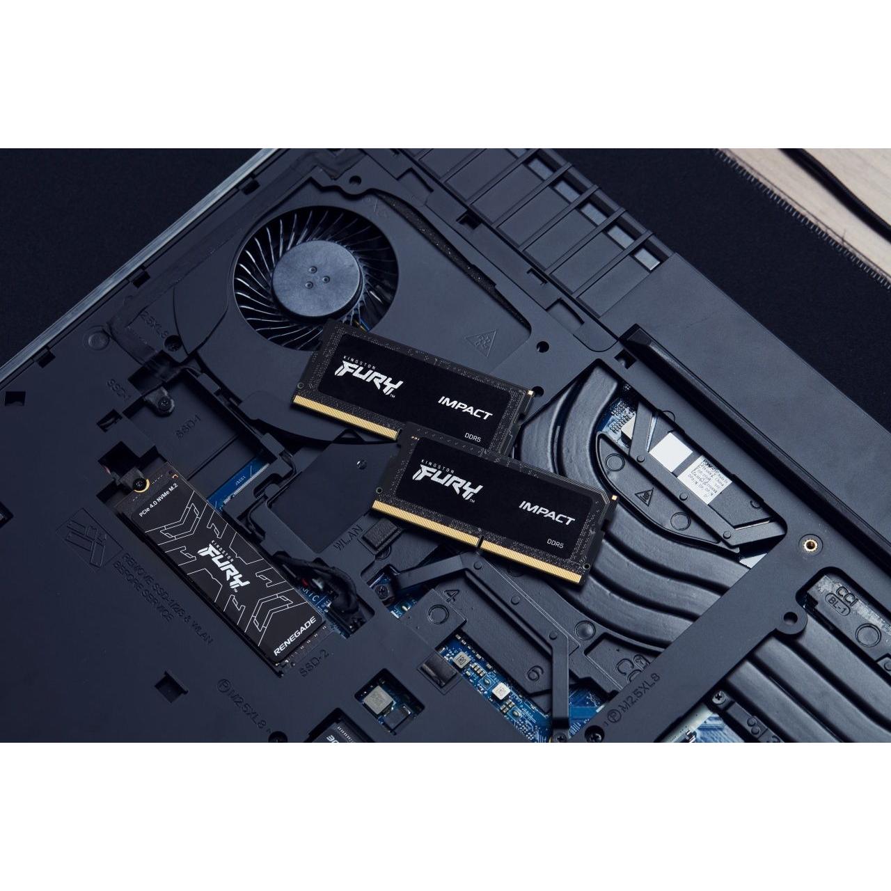 Kingston - Memoria RAM DDR5 SODIMM Fury Impact 32 GB 5600 MT/s con certificación Intel XMP 3.0 y corrección de errores ECC para portátiles y sistemas compactos