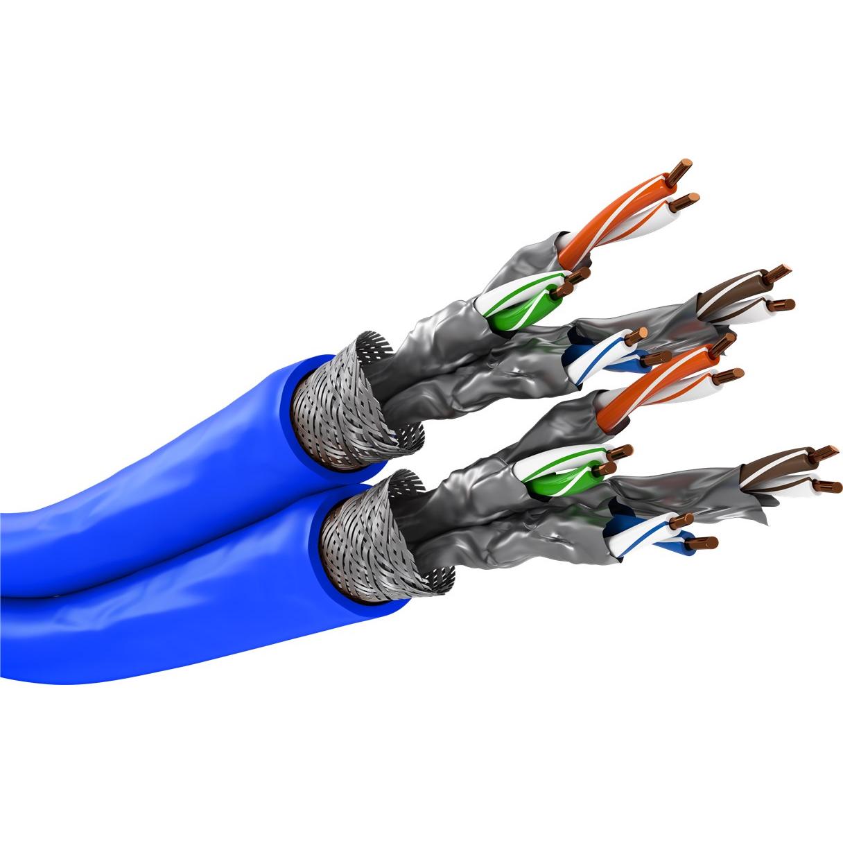 goobay Cable LAN CAT 7 A de 50 m, cable Ethernet con doble apantallamiento (PiMF), cable cobre CU, AWG 22/1 LSZH, sin halógenos, PoE, adecuado para redes domésticas y empresariales, azul, 75716