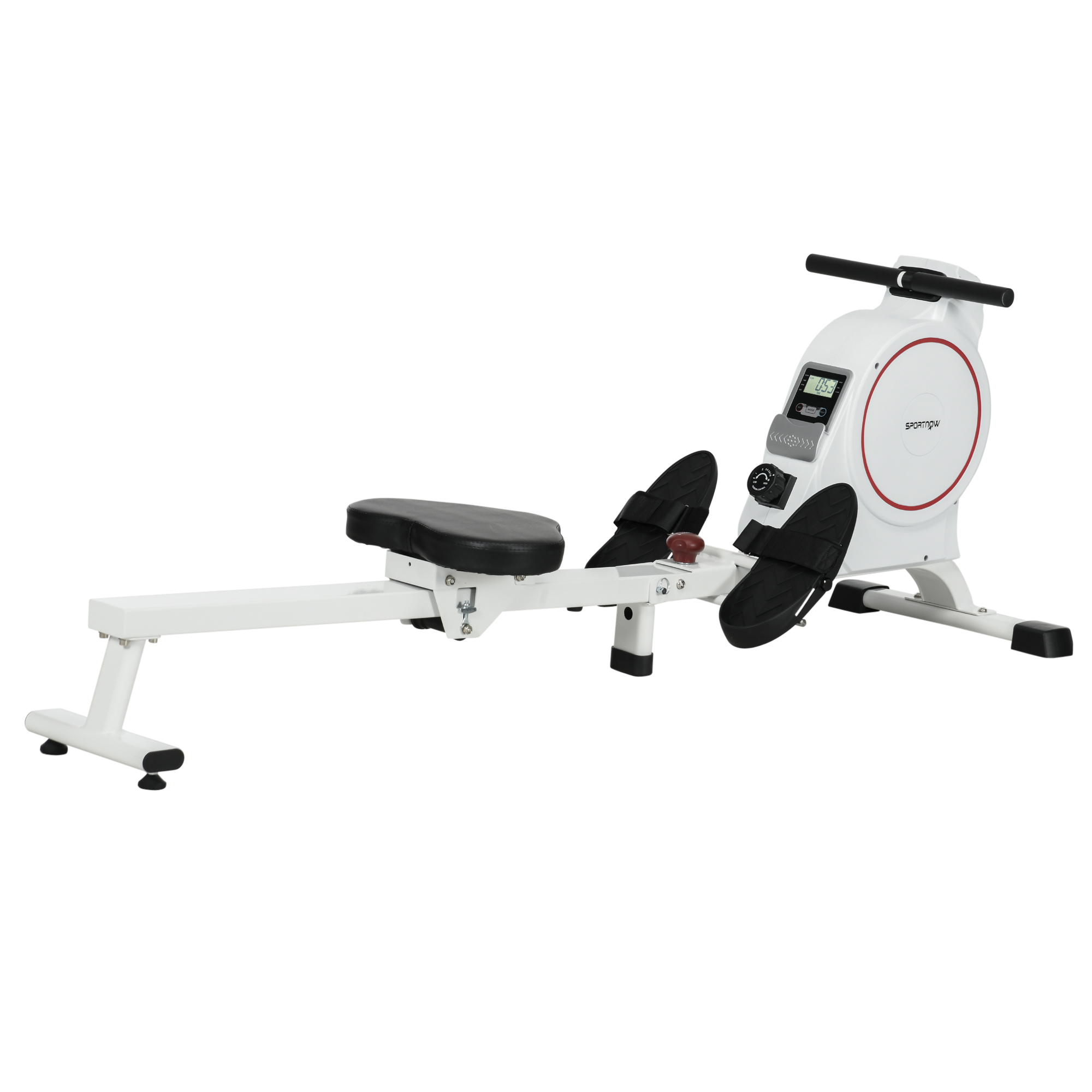 SPORTNOW Máquina de Remo Magnético Remo para Casa Plegable con Resistencia de 8 Niveles Pantalla LCD y 2 Ruedas de Transporte para Gimnasio Silencioso Carga 130 kg 180x48x60 cm Blanco