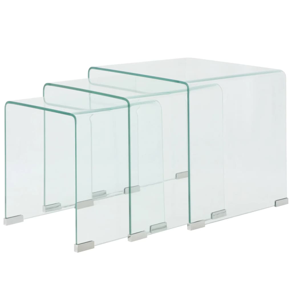 vidaXL Mesas de centro apilables vidrio templado claro 3, 2, Mesita de Salón o Comedor o Auxiliar Mesa de Café Meuble Salón