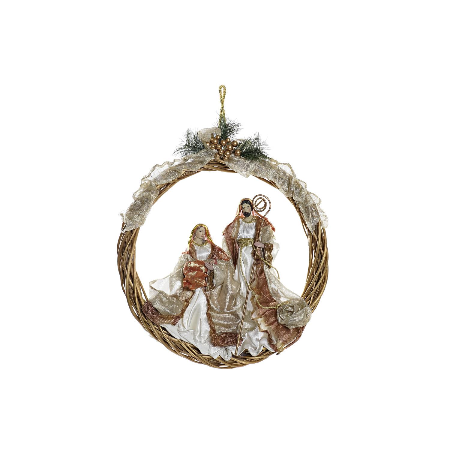 Nacimiento Poliester 49X5X49 Corona Blanco, Decoracióna de navidad para todos los hogares, Navidad Alpina