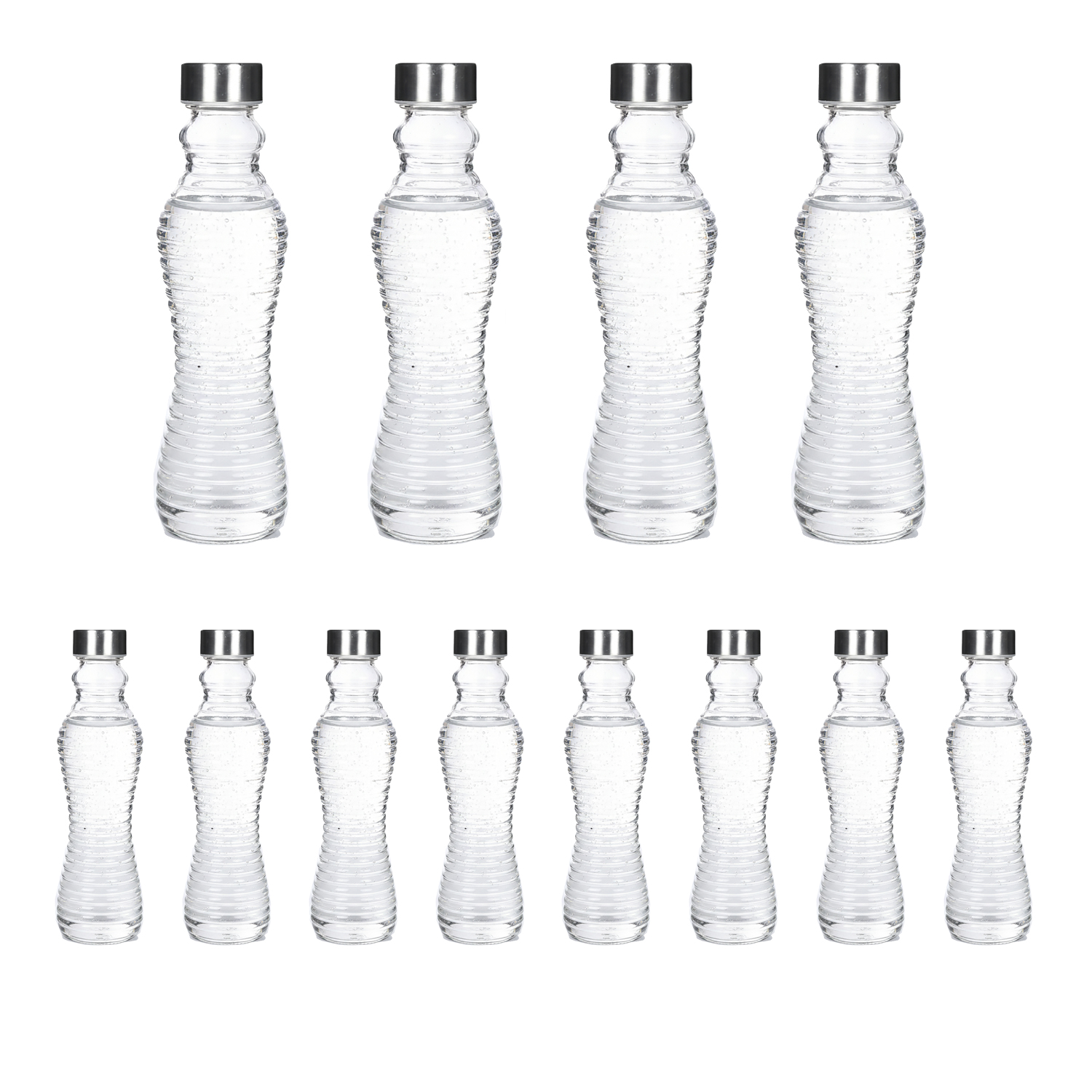 Botella de Cristal para Agua. Pack 6, 12 o 24 Botellas con Tapón de Acero. Botella Reutilizable, Grande, Transparente y Resistente. Apta para Nevera y Lavavajillas