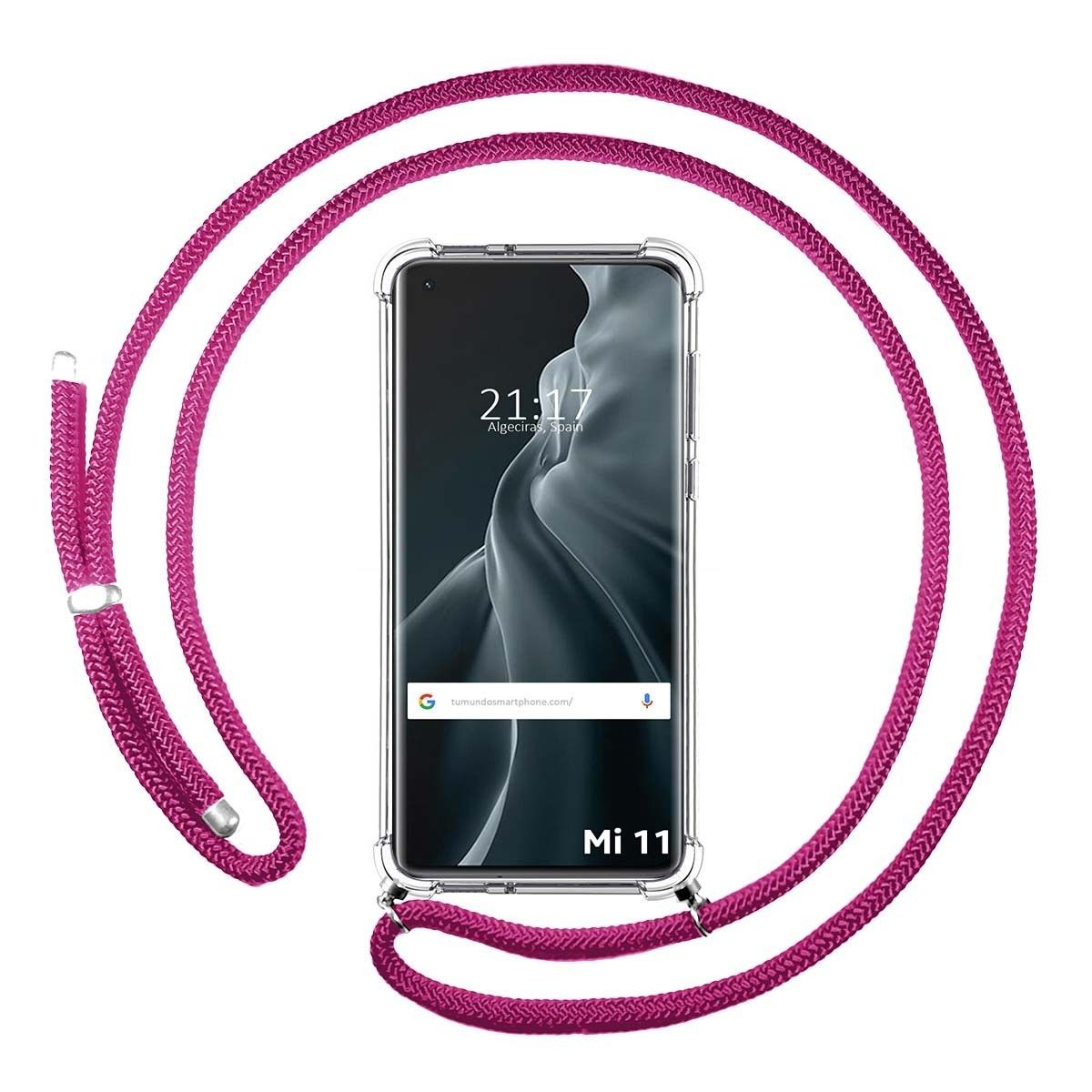 Tumundosmartphone Funda Colgante Transparente para Xiaomi Mi 11 5G con Cordon Rosa Fucsia