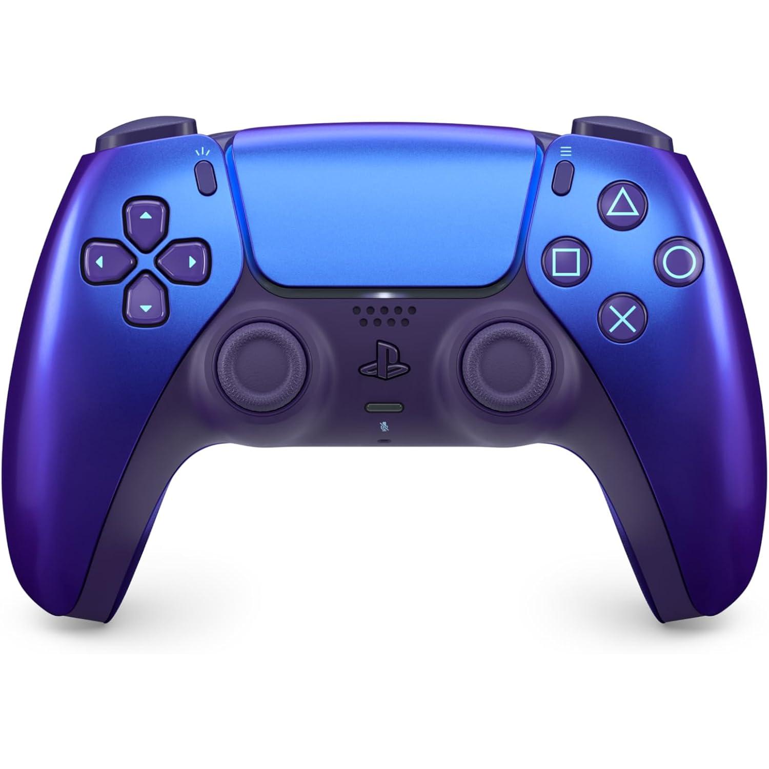 Sony DualSense Chroma Indigo Wireless Controller for PS5, featuring ergonomic design, haptic feedback, adaptive triggers, integrated microphone, USB-C rechargeable battery, and compatibility with Apple devices and PS Remote Play, ideal for gamers.