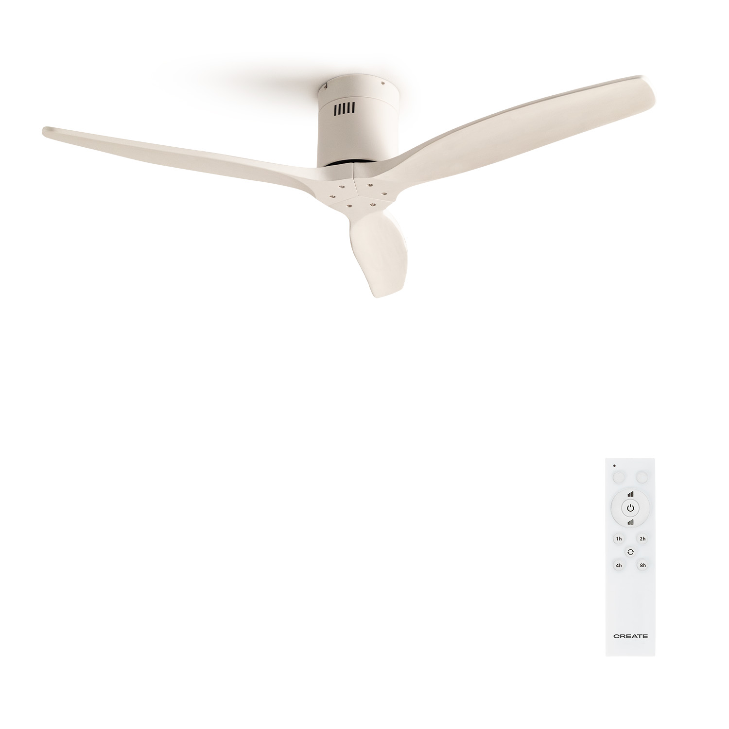 CREATE - Ventilador de techo 40W silencioso 100% madera varios tamaños SIN LUZ, motor Blanco, aspas Blancas -  WIND CALM NATURAL WOOD