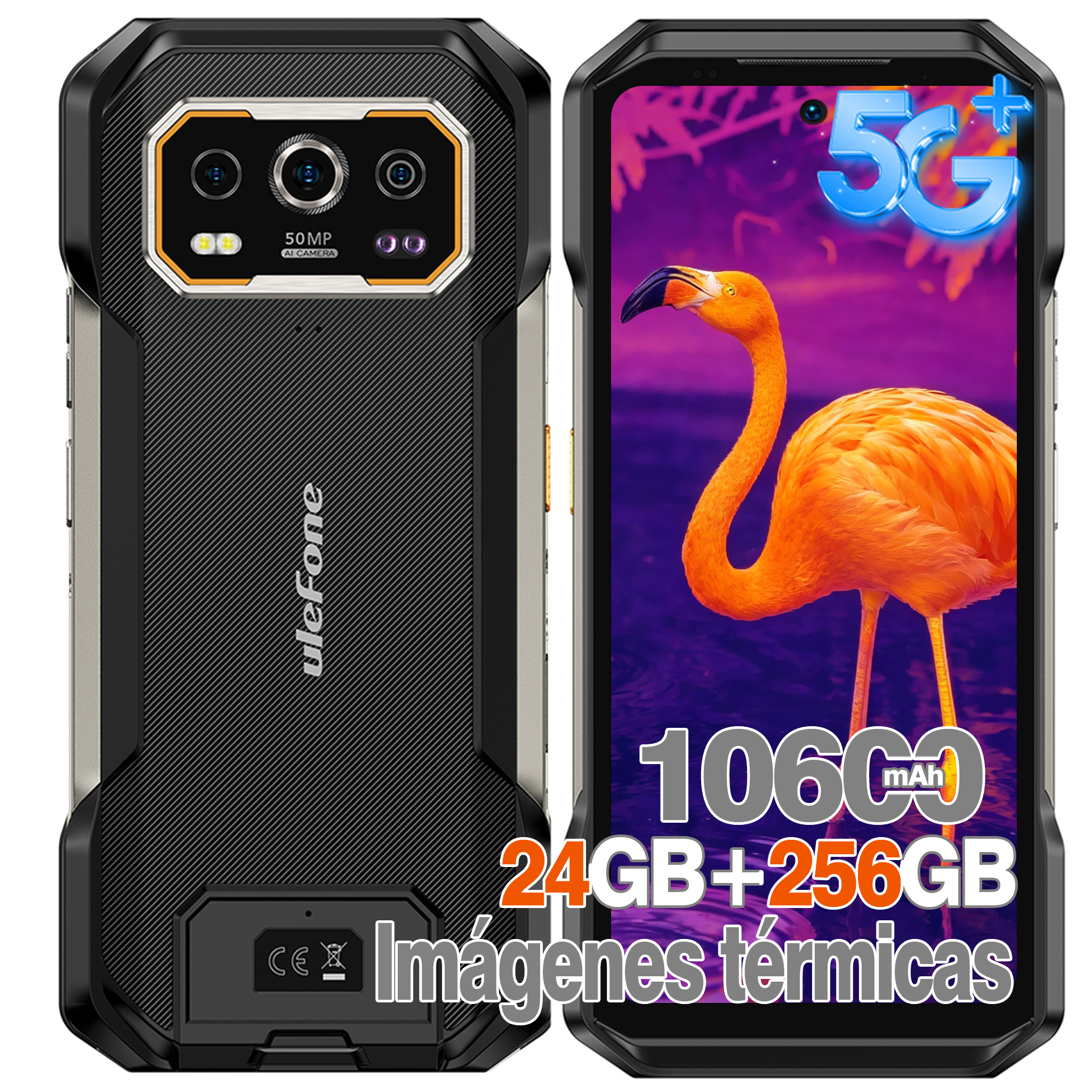 Teléfono Móvil 5G - Ulefone Armor 27T Pro Movil Resistente 5G, Android 15 Smartphone 10600mAh Batería Teléfono Movil 24GB+256GB/SD-2TB 6,78 FHD+ 120Hz con Cámara Térmica, Cámara 64MP+50MP, 33W Carga Rápida GPS/NFC/OTG