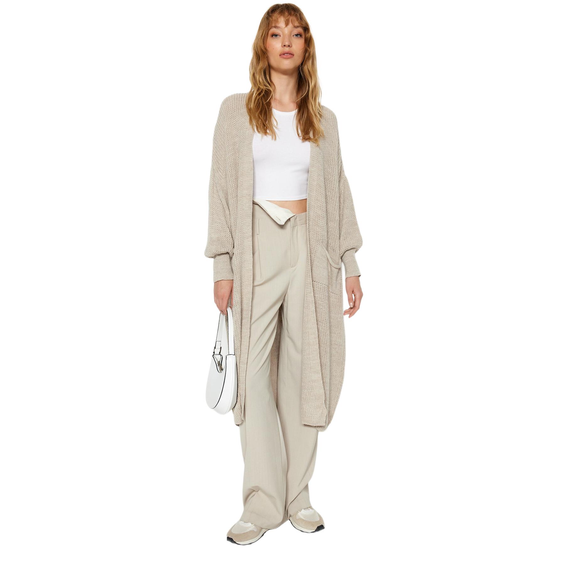 Trendyol Mujer Piedra Cárdigan De - Estilo Moderno Mediano