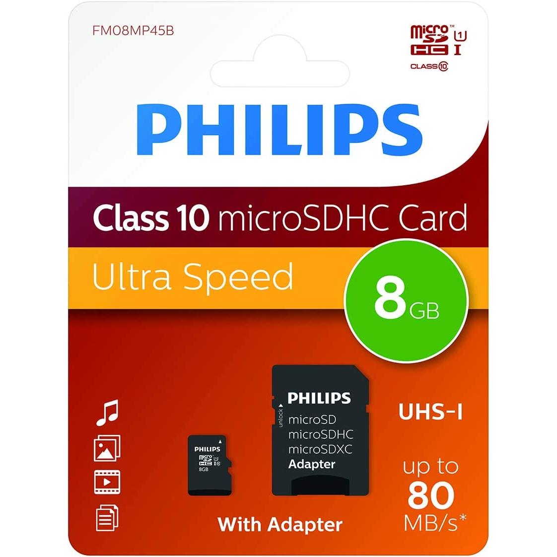 Movitel - Philips Micro SD Card Class 10 | Capacidades Disponibles: 8GB, 16GB, 32GB, 64GB y 128GB Incluye Adaptador - Amplía la capacidad de almacenamiento de tus dispositivos con confianza. MicroSDHC o MicroSDXC Hasta 80MB/s