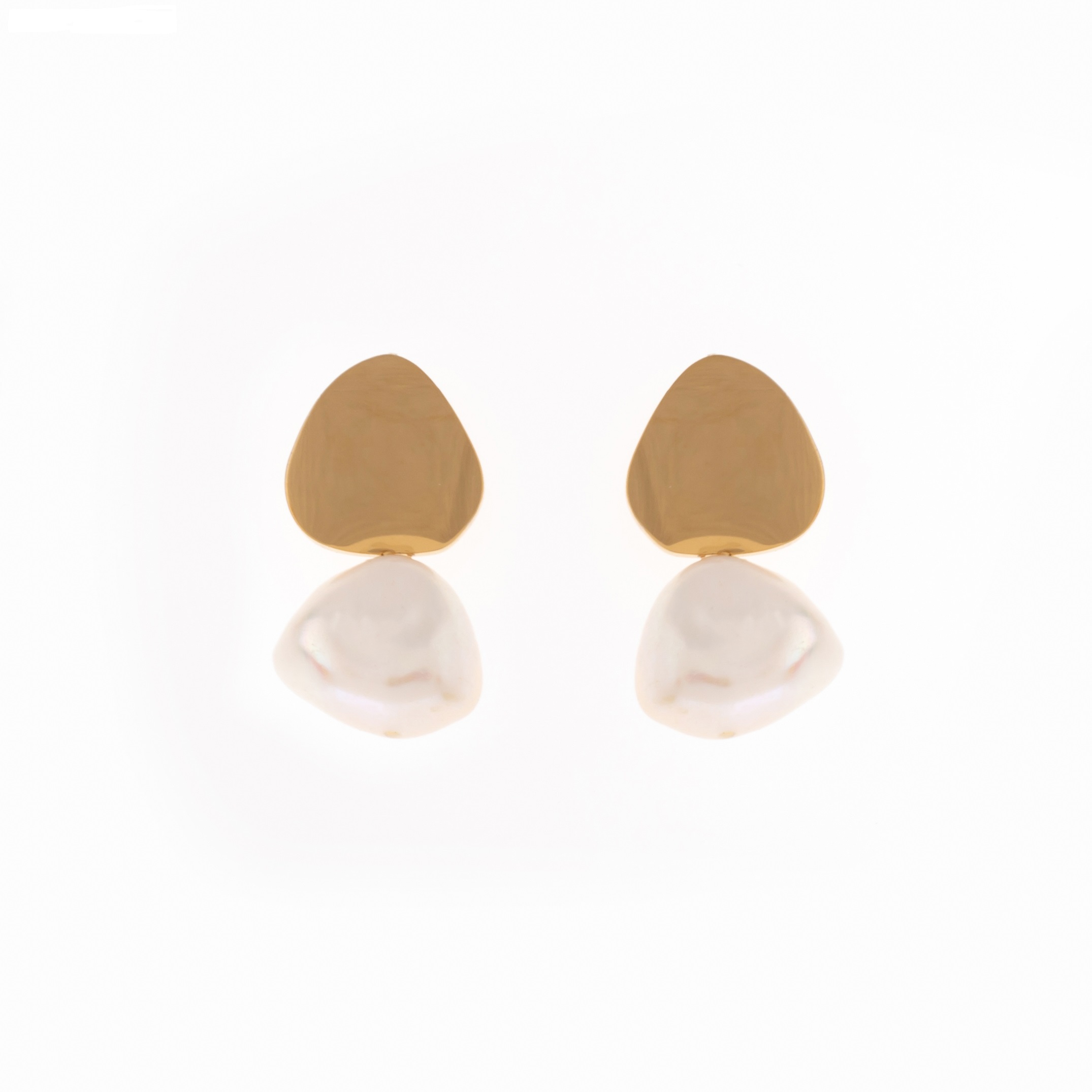 Pendiente Triángulo Perla Blanca Dorado Acero Inoxidable Mujer