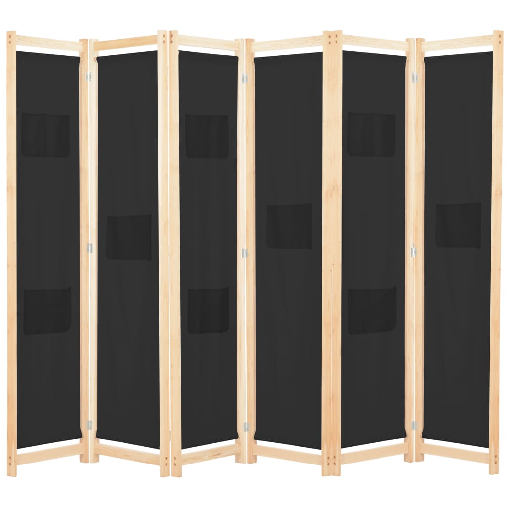 vidaXL Biombo divisor de 6 paneles de tela negro 240x170x4 cm