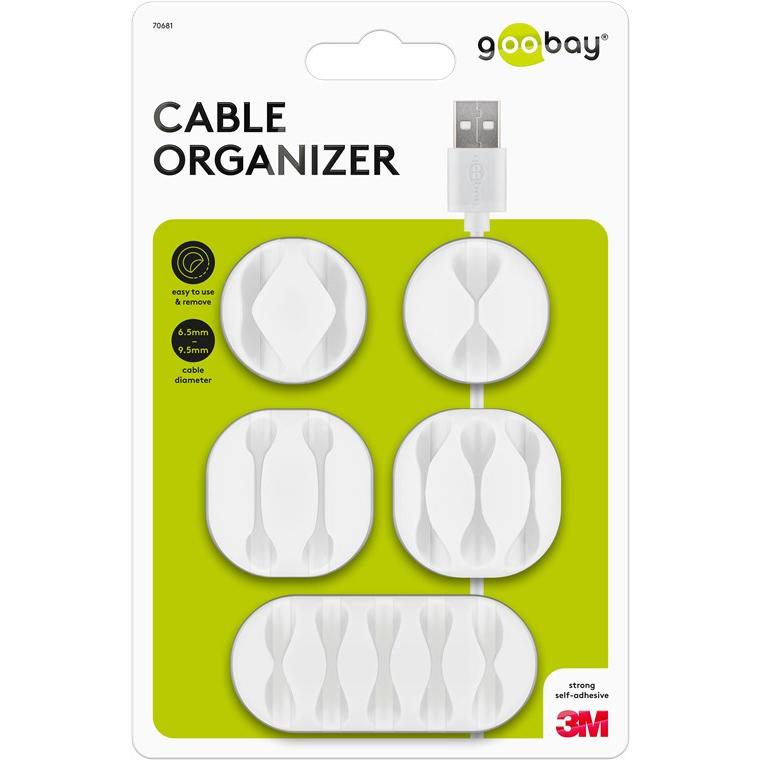Goobay 70681 organizador de cables Escritorio/pared Clip para cable Blanco 5 pieza(s)
