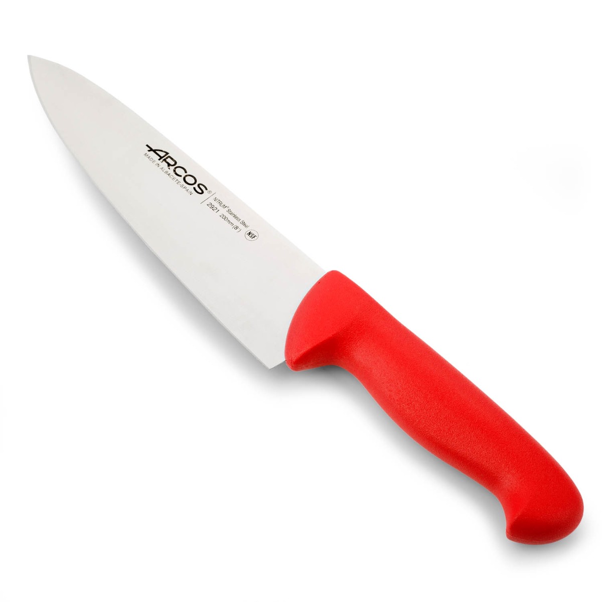 Arcos Serie 2900 - Cuchillo Cocinero - Hoja de Acero Inoxidable NITRUM de 200 mm - Mango inyectado en Polipropileno Color rojo
