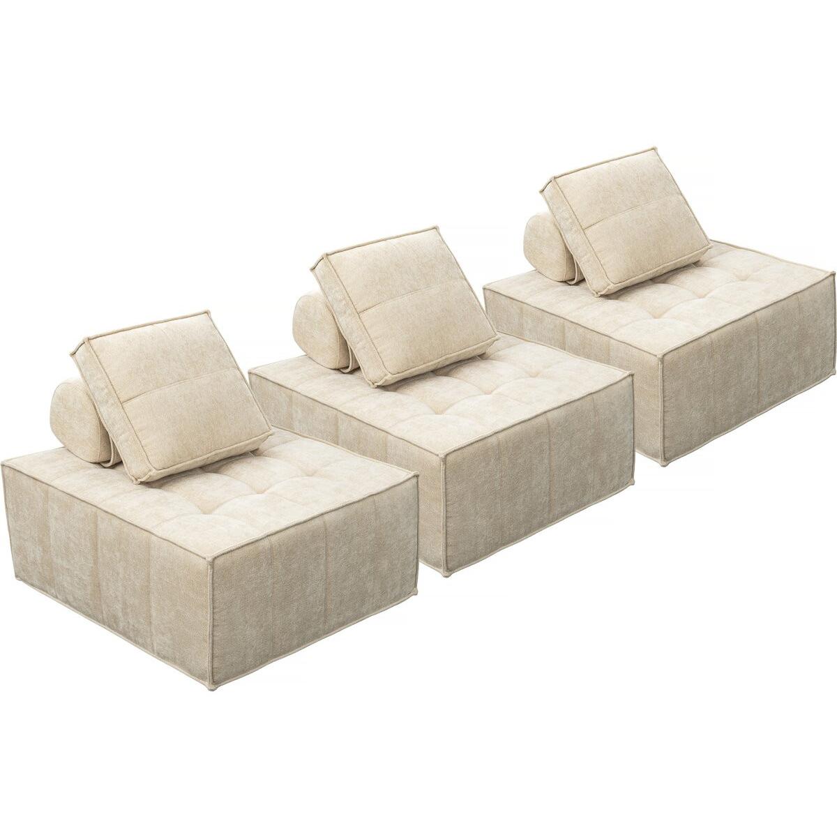 Habitat y Jardin - Conjunto de 3 sillones modulares tipo sofá en tela texturizada "Velluto" - Beige