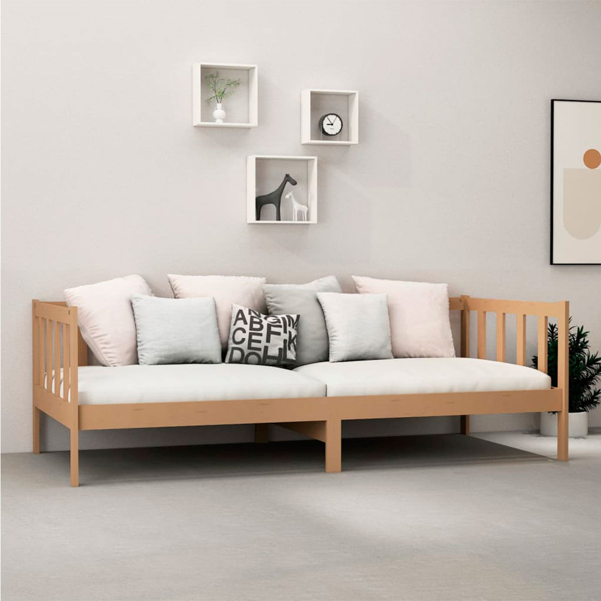 Sofá-cama de madera rústico 66x203x98 cm