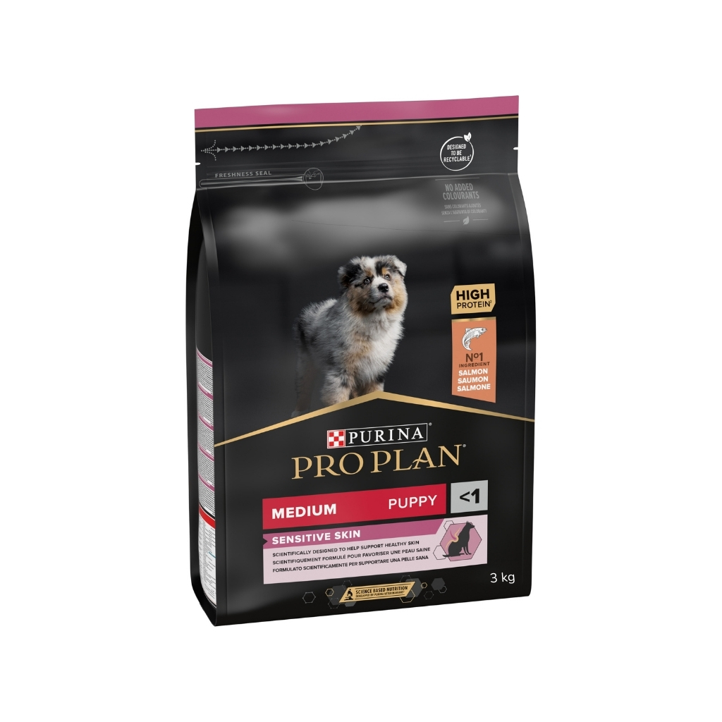 Purina Pro Plan – Pienso para perros cachorros medianos Purina Pro Plan Sensitive Skin salmón 3 kg.
