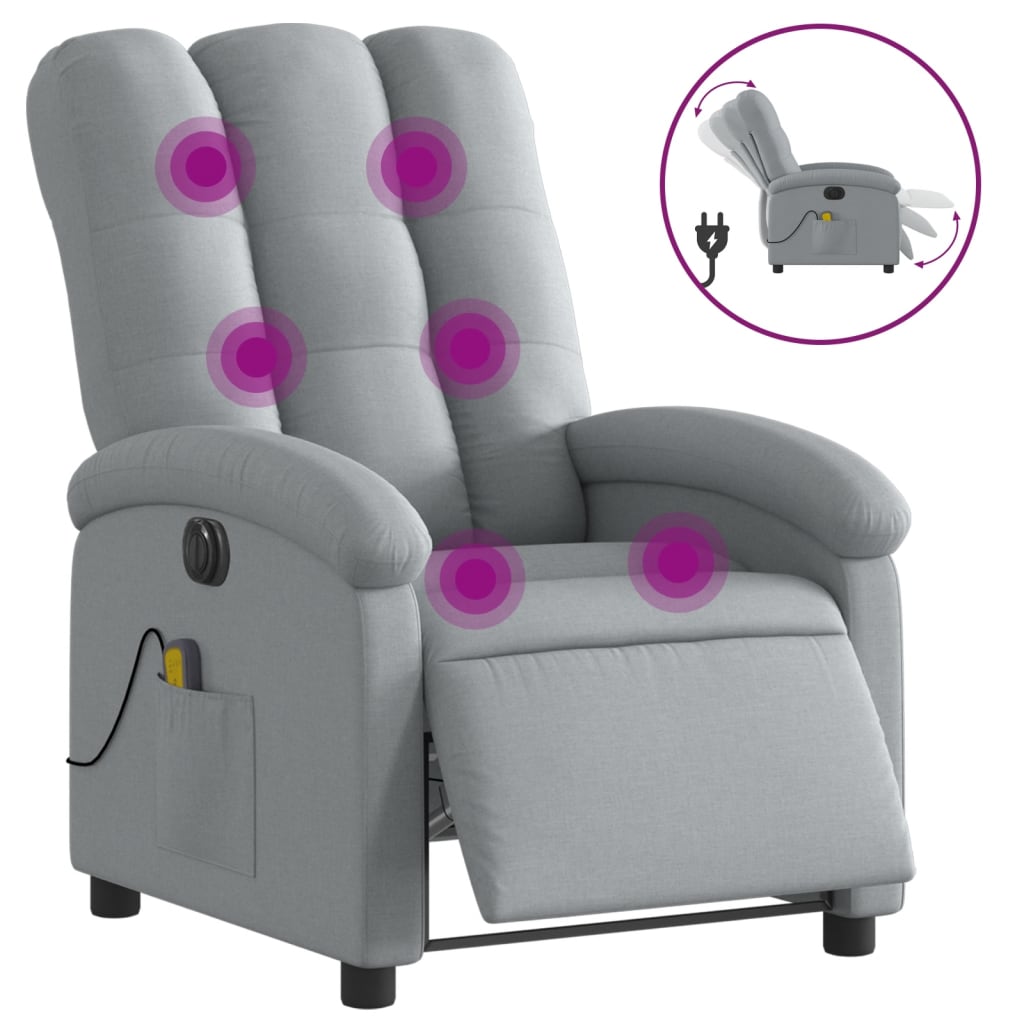 vidaXL Sillón reclinable de masaje eléctrico tela gris claro