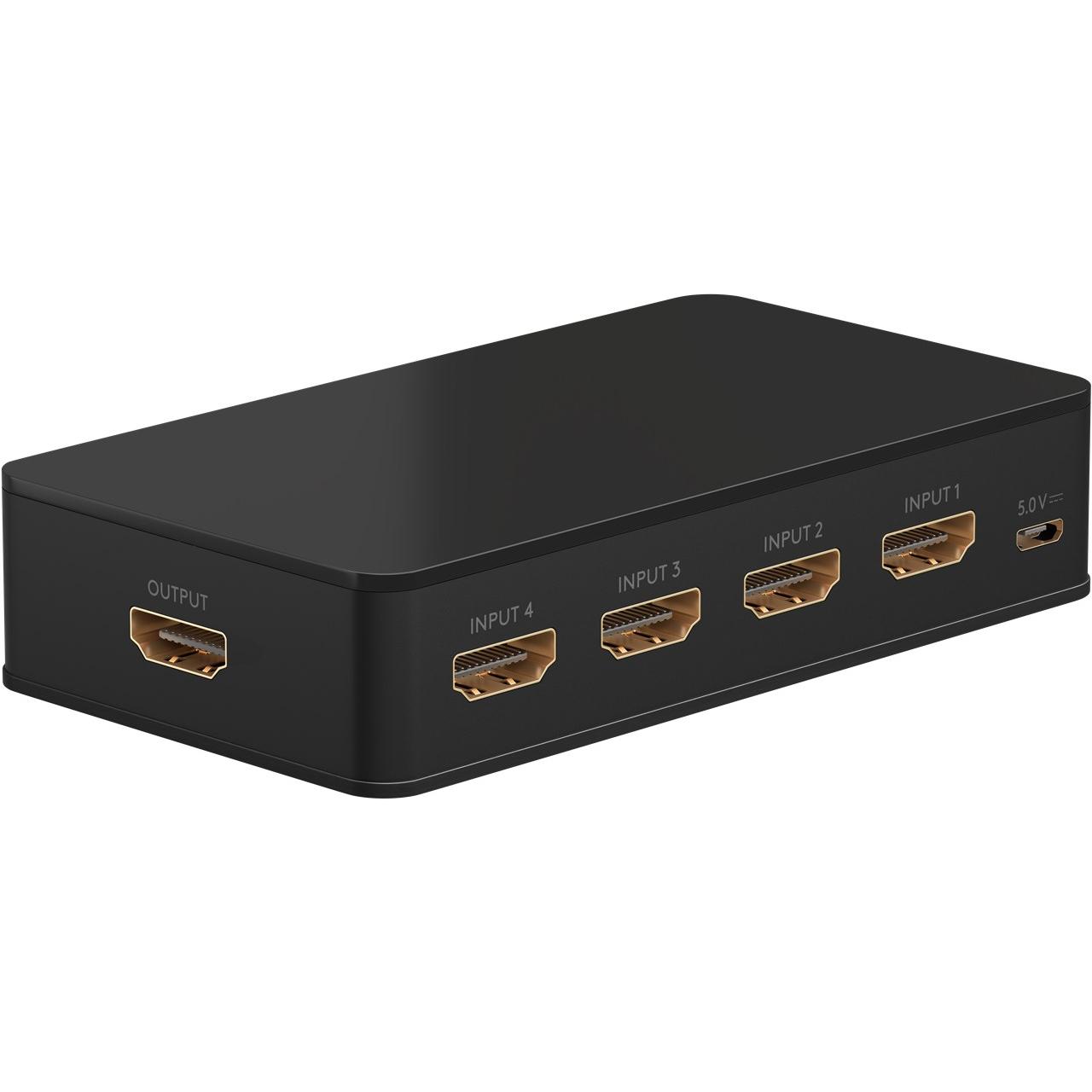 Goobay 58489 Conmutador HDMI 4 entradas 1 salida mando a distancia cable HDMI 4K @ 60Hz Conmutador HDMI 18 Gbit/s caja de conmutación Conmutador HDMI