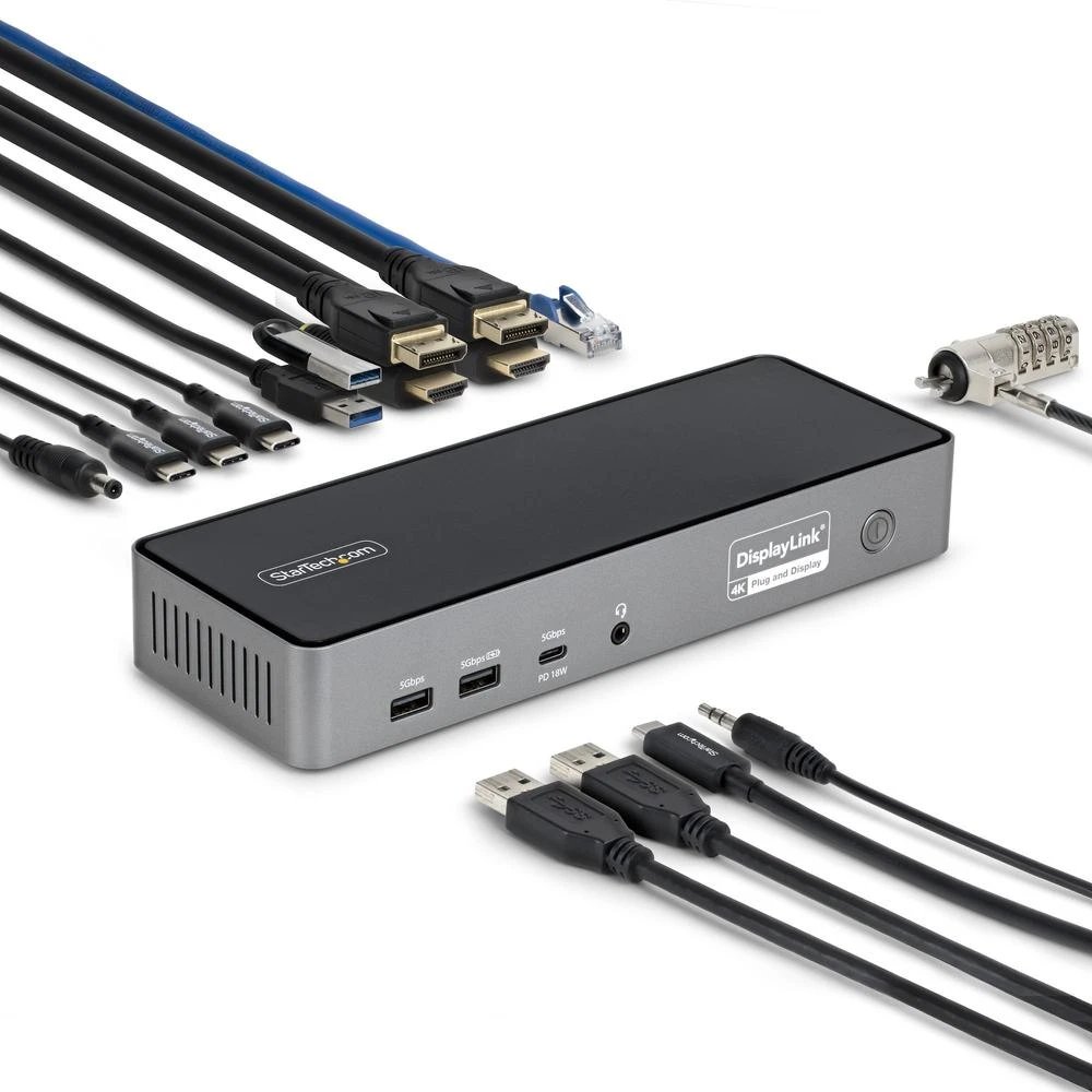 StarTech - Docking station USB-C DK30C2DPEPRUE para 3 pantallas 4K a 60 Hz con alimentación de 140 W y Ethernet 2,5 GbE