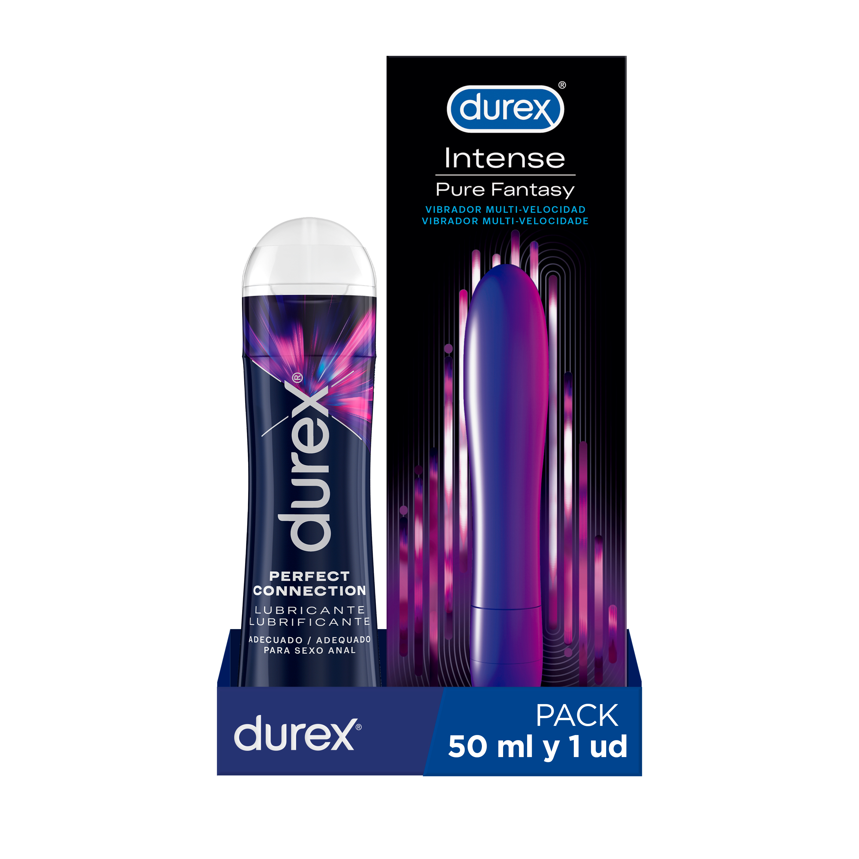 Durex - Durex Vibrador Intense Orgasmic Pure Fantasy, Dildo Consolador Clítoris + Lubricante Perfect Connection base silicona – 50 ml