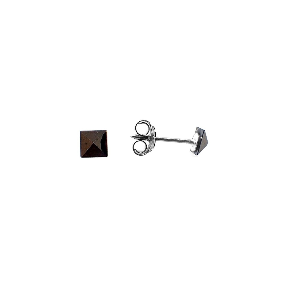 Pendientes plata Ley 925m pirámide marrón 4x4 mm. mujer cierre presión