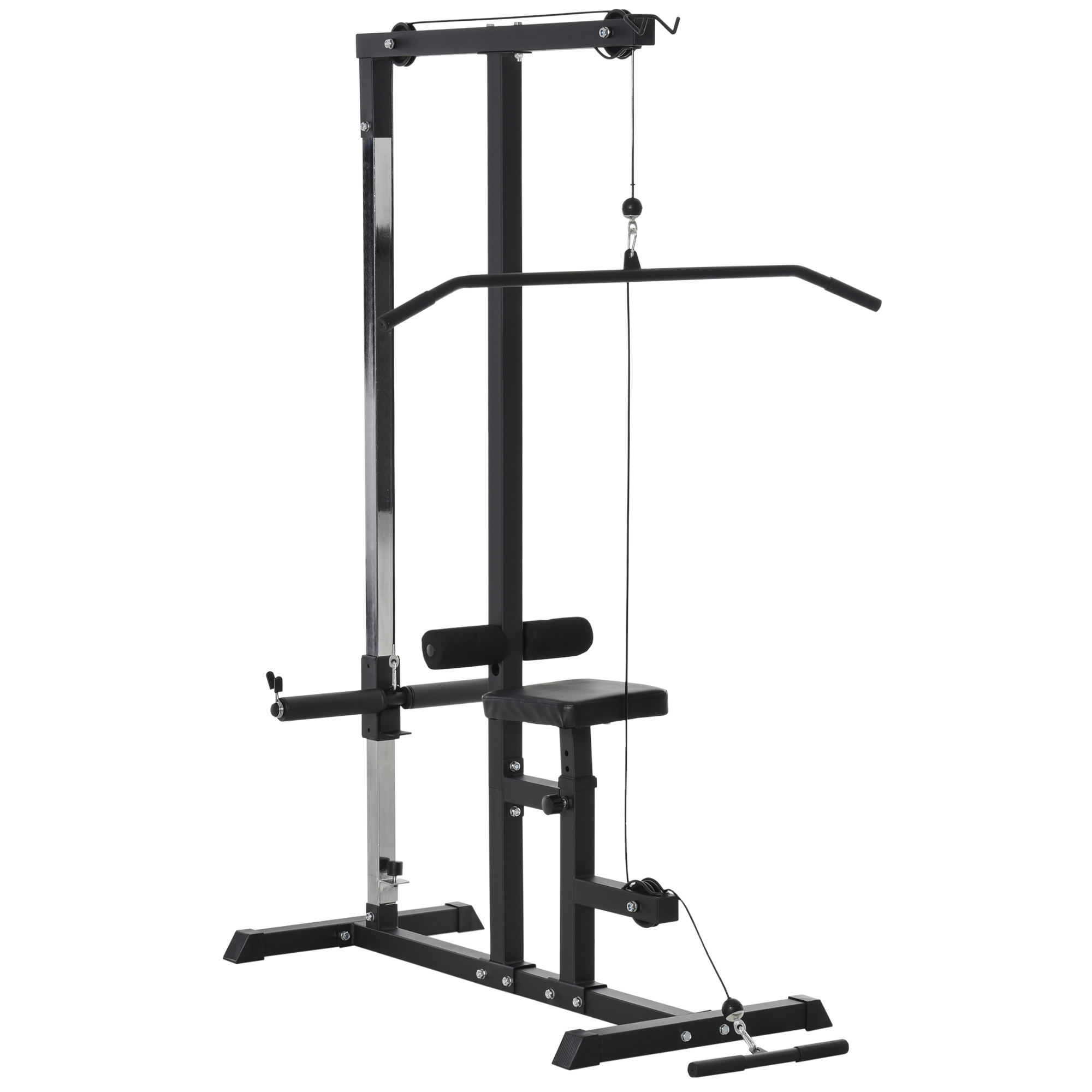 HOMCOM Máquina de Musculación Estación de Entrenamiento para Jalón al Pecho con Polea y Asiento Regulable para Entrenamiento en Gimnasio Hogar Oficina Carga Máx. 100 kg 107x120x190 cm Negro