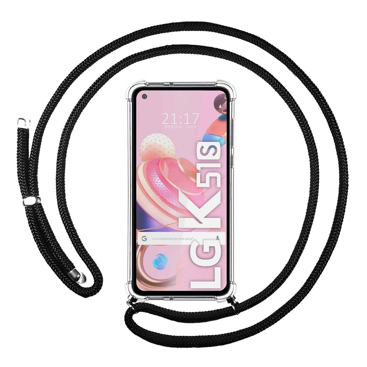 Tumundosmartphone Funda Colgante Transparente para Lg K51s con Cordon Negro