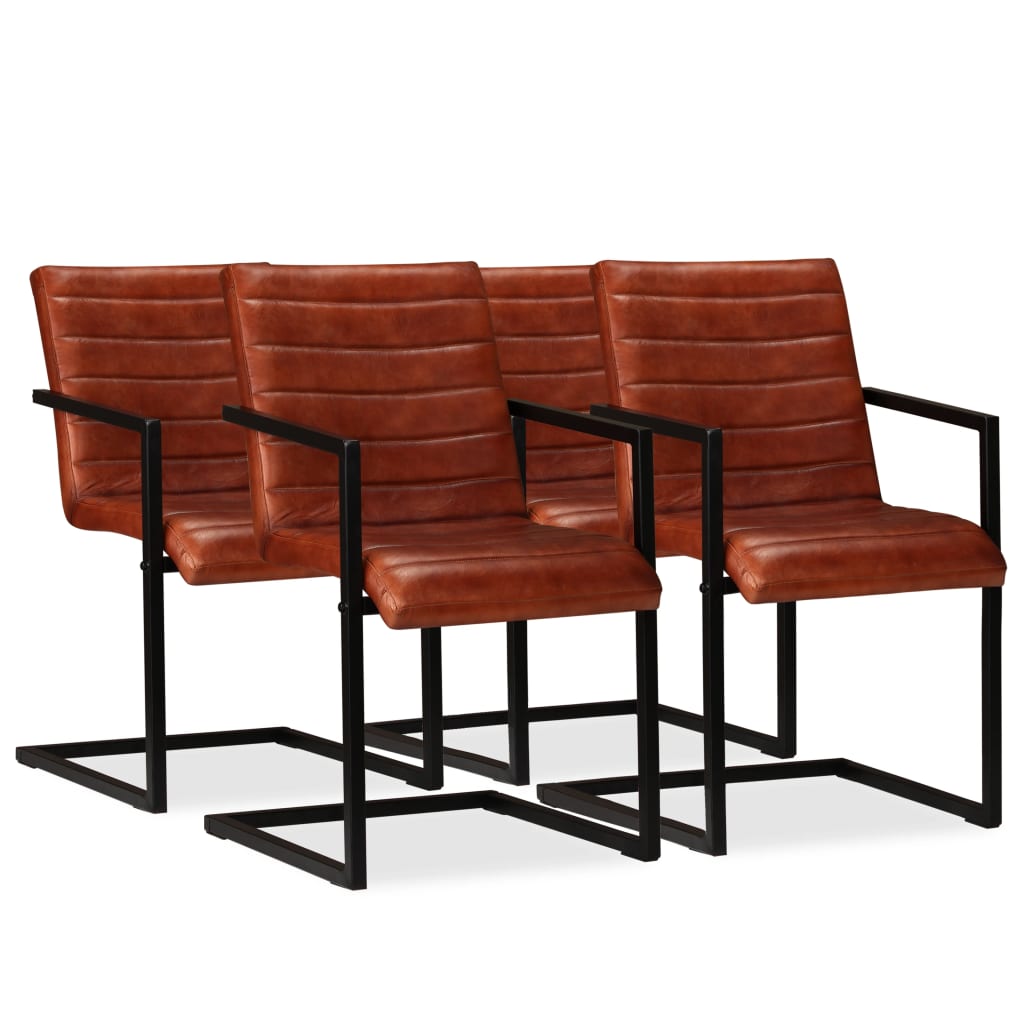 vidaXL Sillas de comedor 4 unidades cuero auténtico marrón