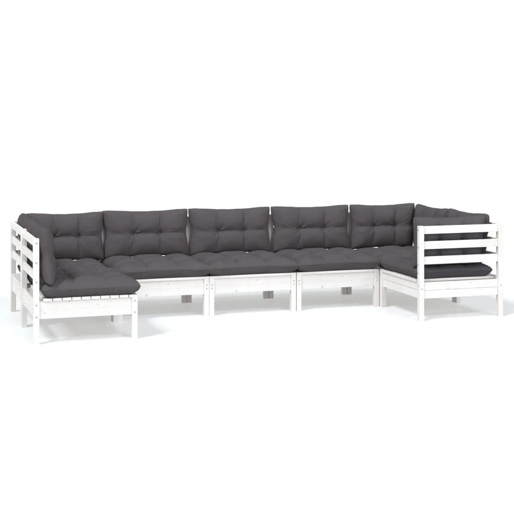 vidaXL Muebles de jardín 7 pzas con cojines blanco madera de pino