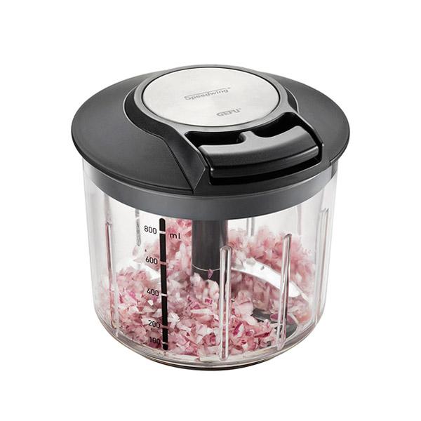 Picadora Manual de Alimentos Speedwing de GEFU, 1000 ml, con Cuchilla de Acero Inoxidable y Sistema de Cuerda para Picar, Mezclar y Centrifugar